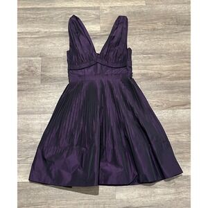 BCBGeneration Purple Iridescent Pleated V-Neck Cocktail Dress YFM6E014 Size 2